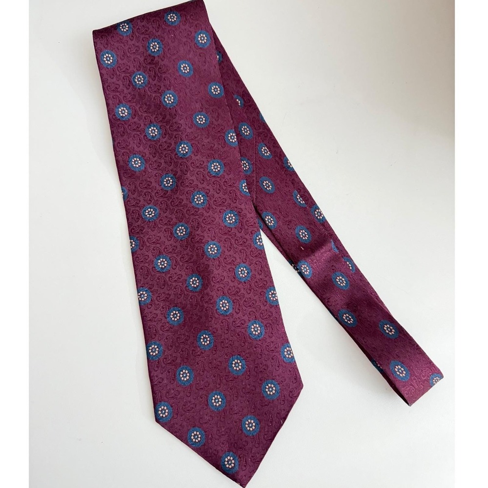 Giorgio Armani Cravatte Silk Tie Burgundy Paisley Blue Floral Medallion Italy